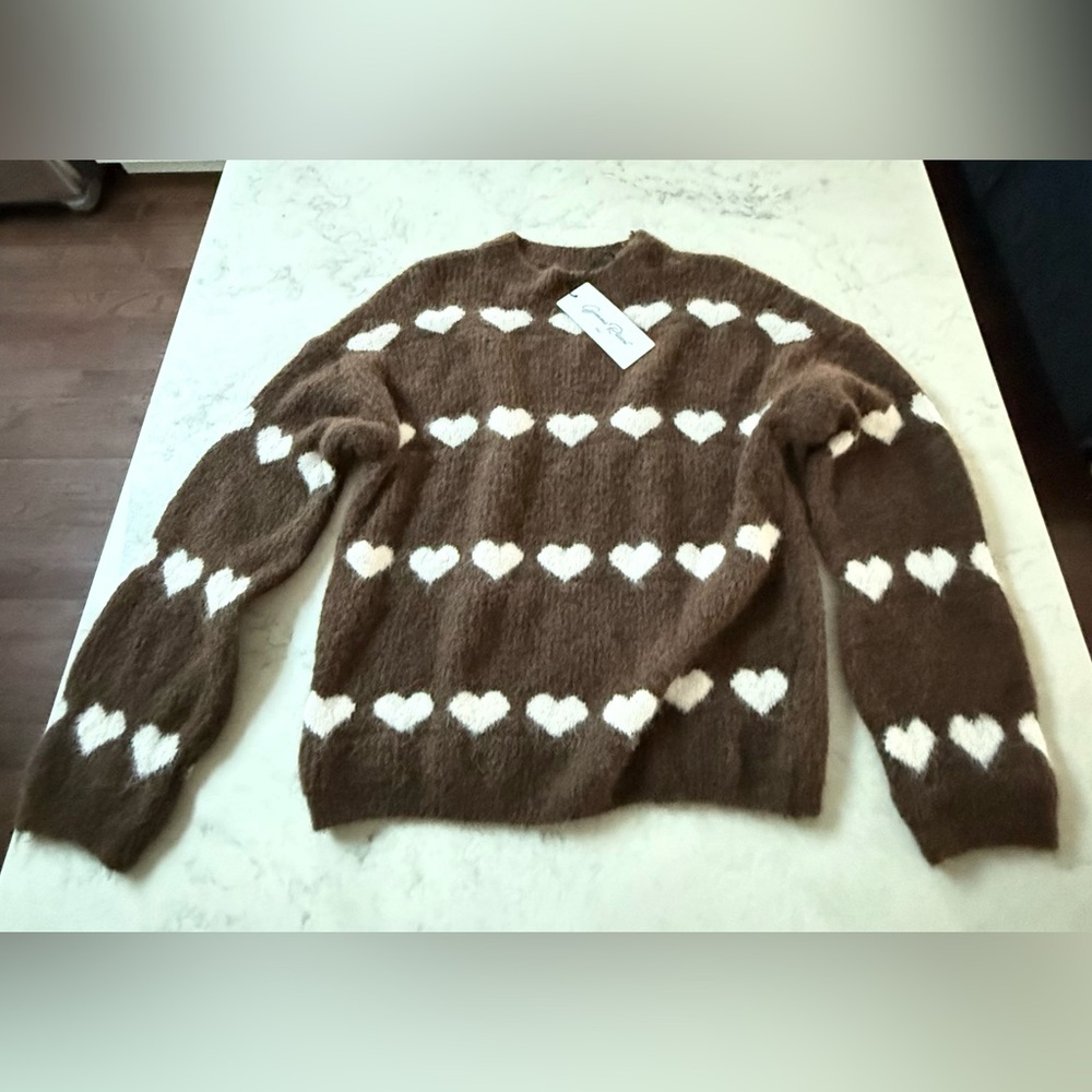 Brown Heart Pattern Sweater